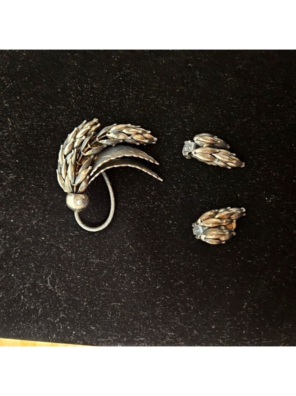Vintage Continental Silver-plated Wheat Sheaf Brooch and Earrings Set